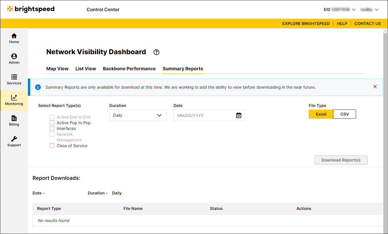 Viewing a summary network performance report Brightspeed