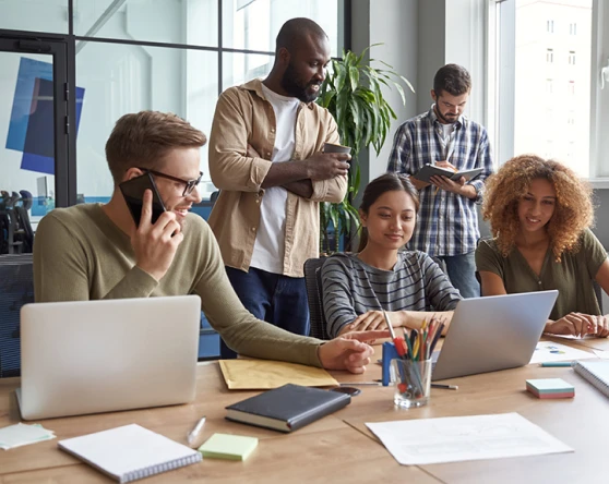 Team working together in an office
