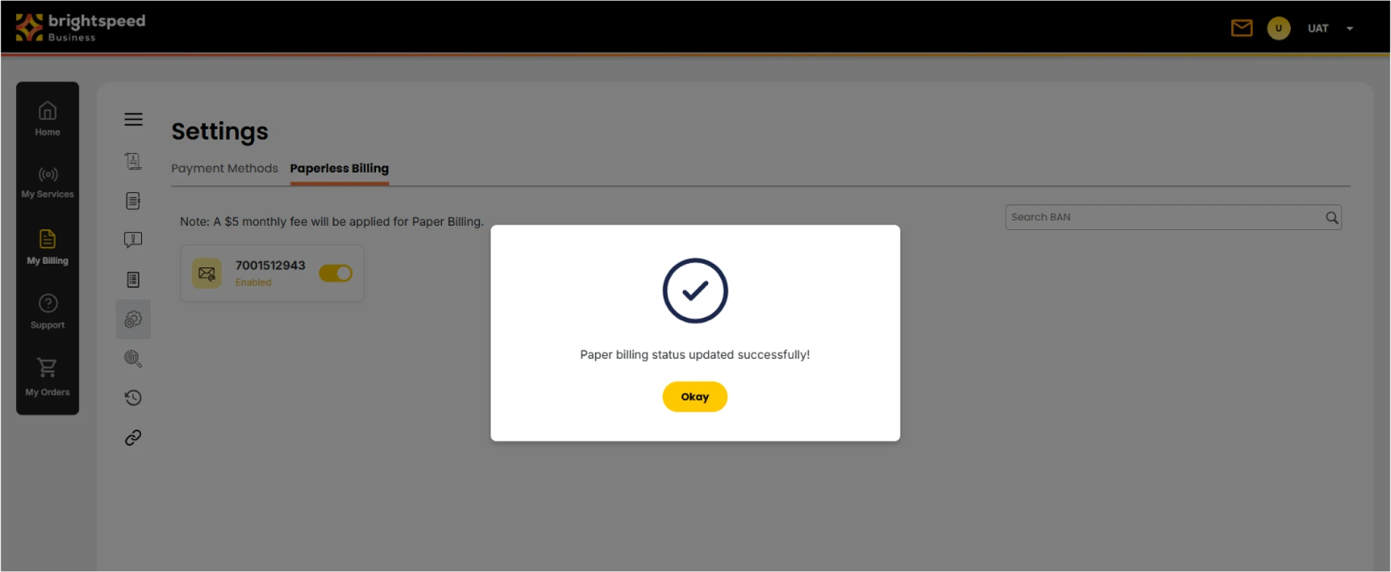 screenshot of paper billing