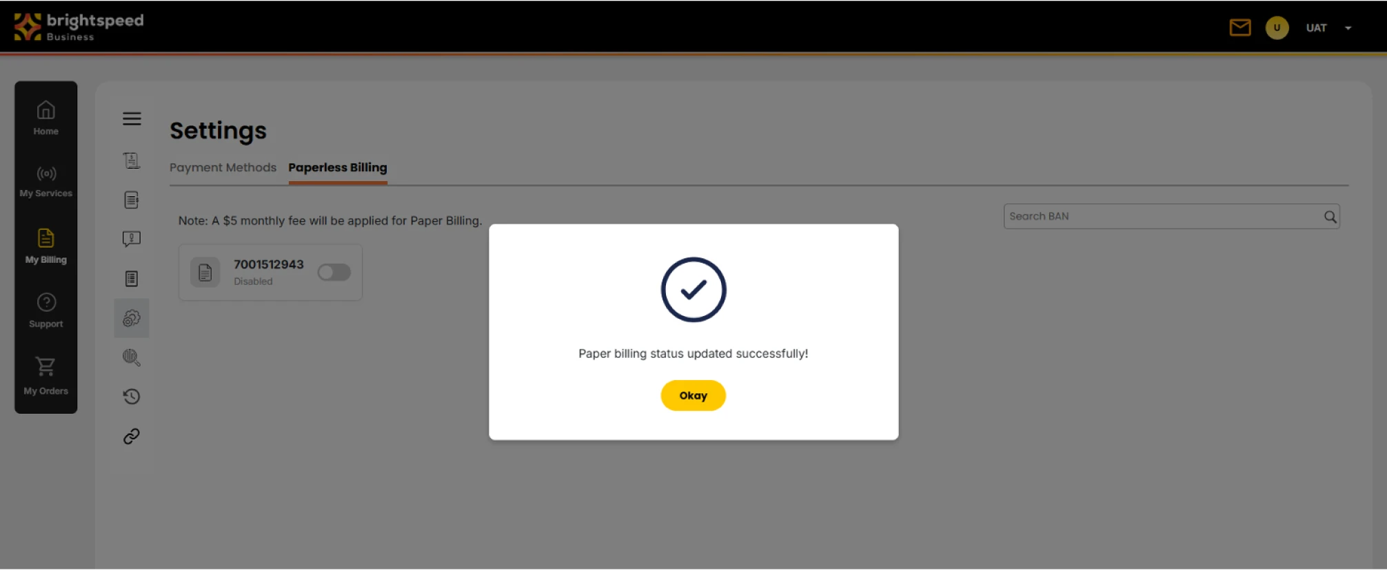 screenshot of paper billing