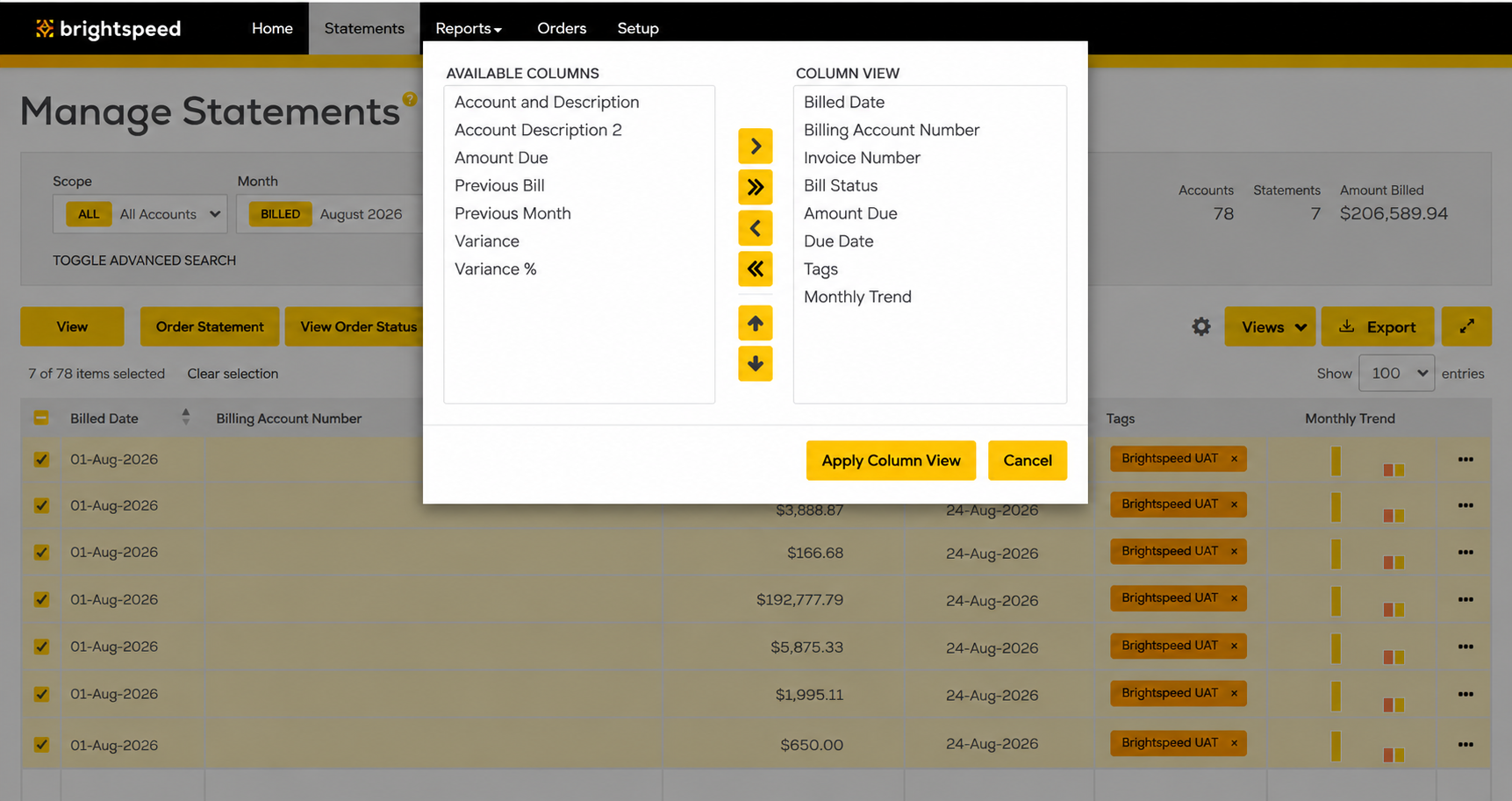 screenshot of paper billing