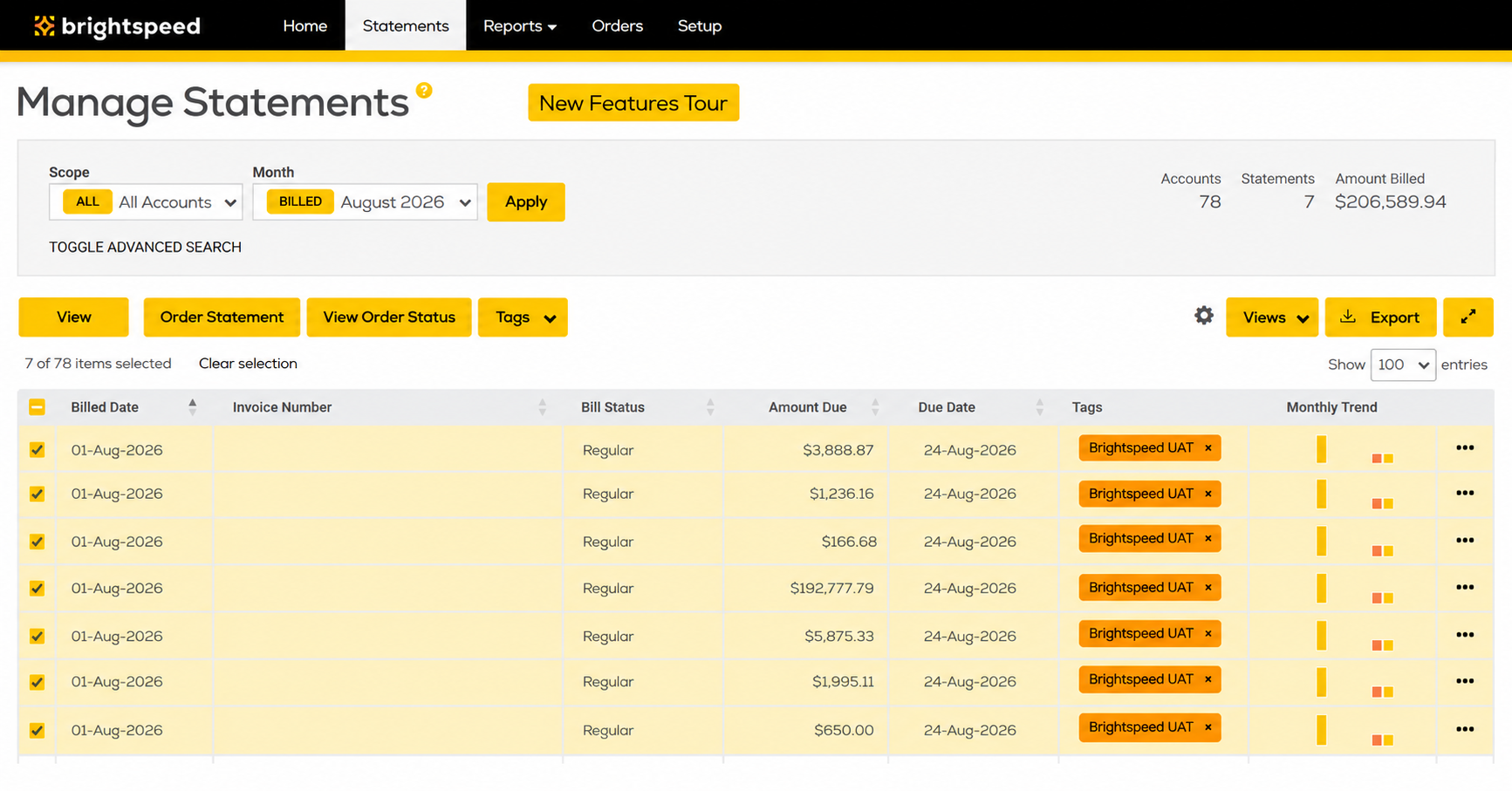 screenshot of paper billing