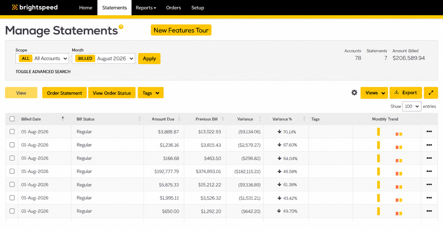 screenshot of paper billing