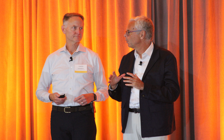 Brightspeed Chief Executive Officer, Bob Mudge, giving a speech.