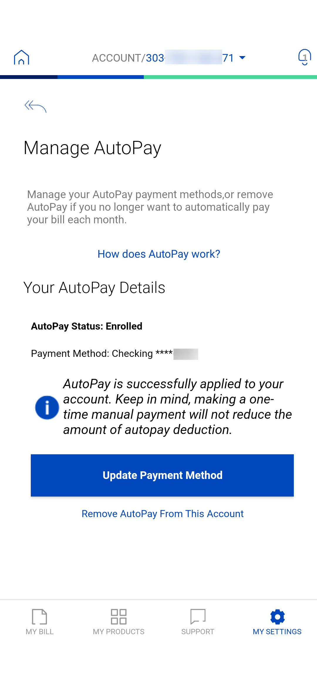 app screenshot Manage AutoPay