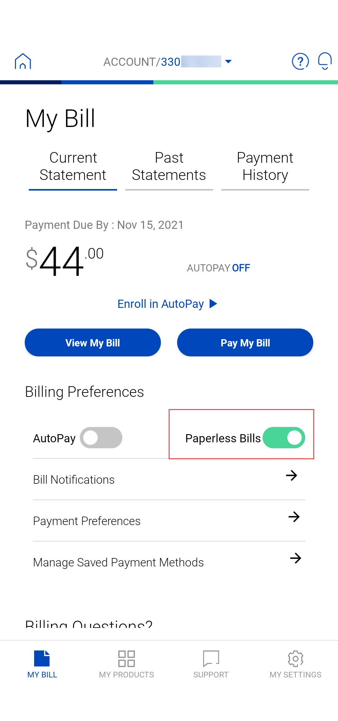 My CenturyLink app - My Bill