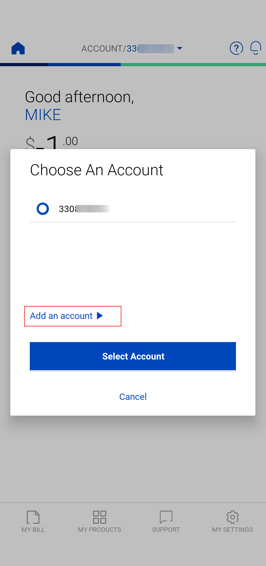 screenshot app add account pop-up window