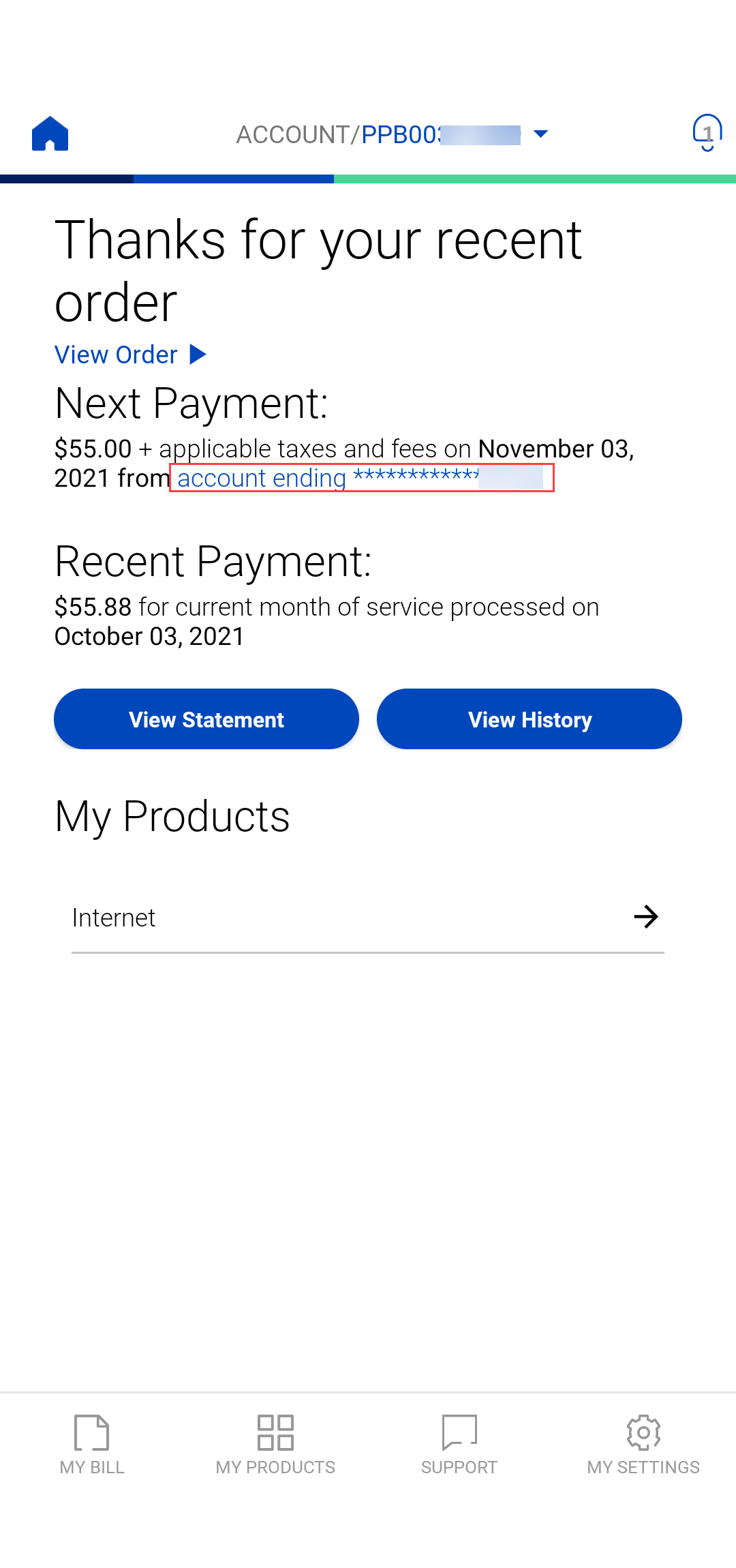 app screenshot of prepaid home screen