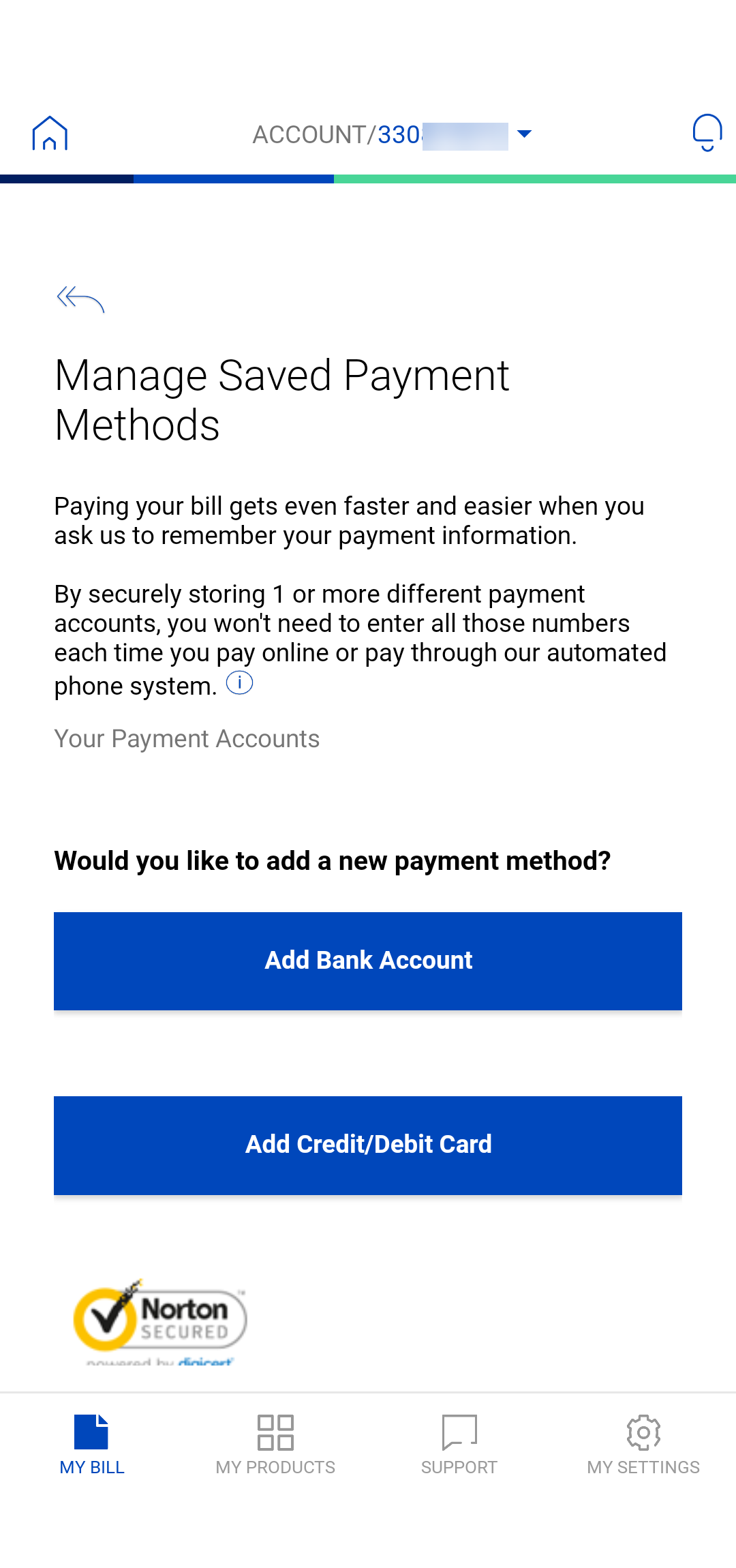 app screenshot manage saved payments