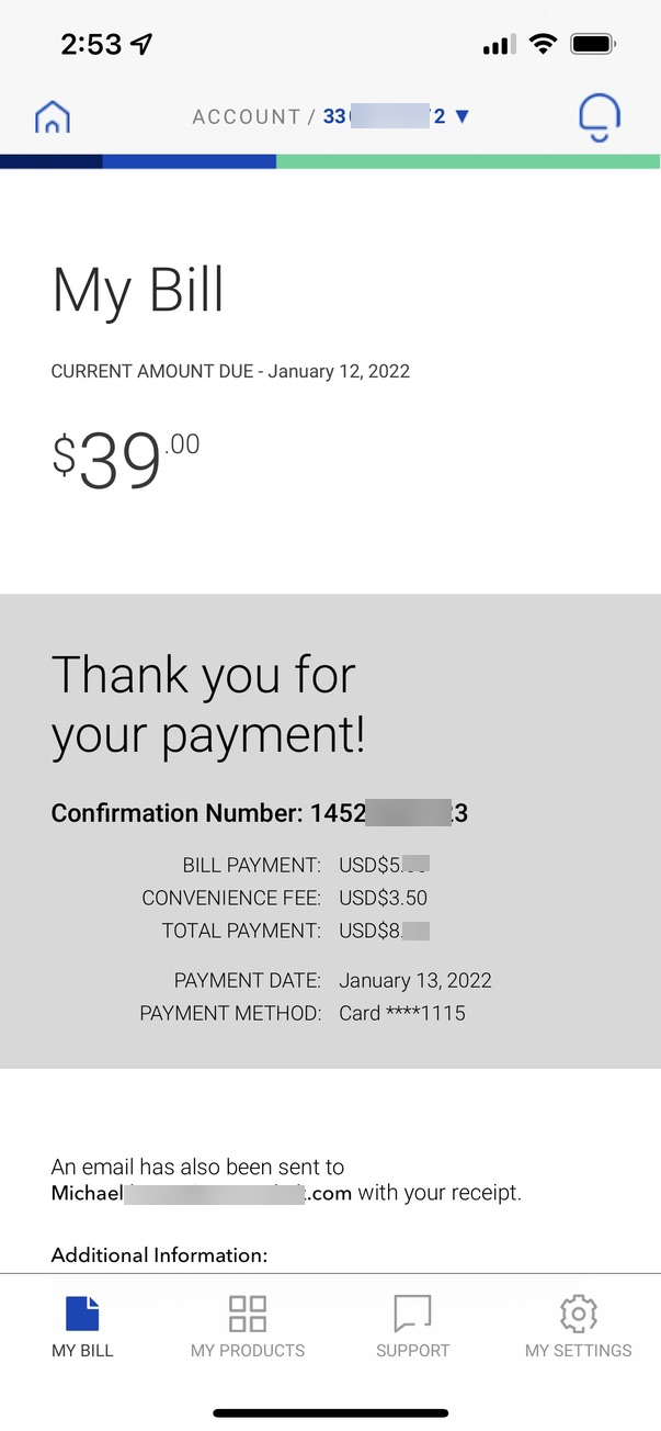 screenshot from app showing the pay bill screen