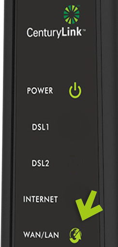 close-up view of front of modem showing WAN/LAN is lit