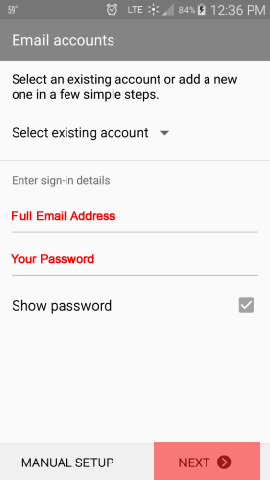 Set up email on Android device step 3