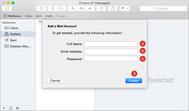 screenshot of email setup for Mac, showing account creation