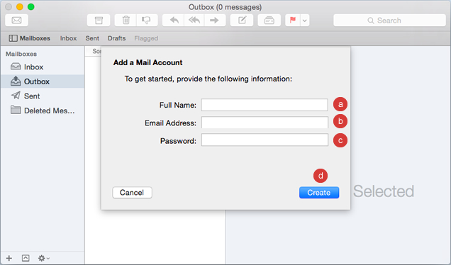 screenshot of email setup for Mac, showing account creation