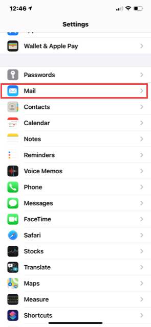 screenshot iPhone showing Settings-Mail