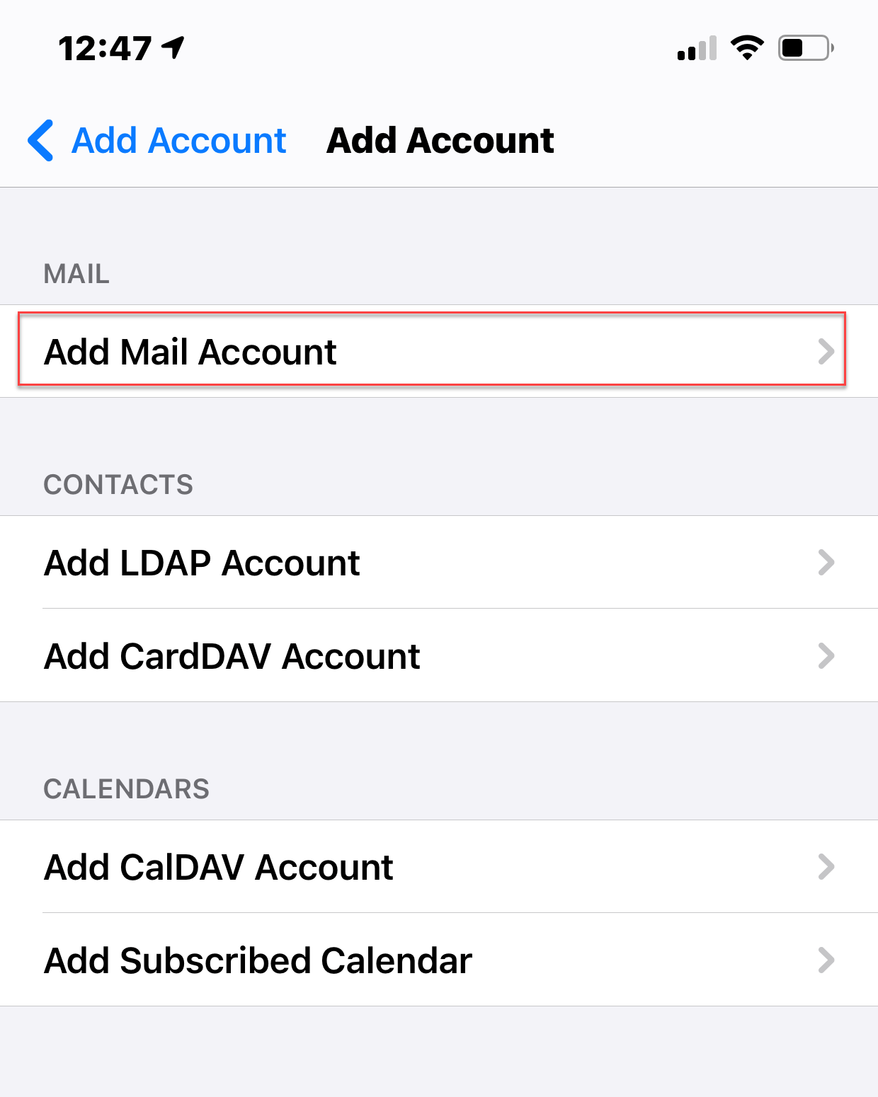 screenshot iPhone Add Mail Account