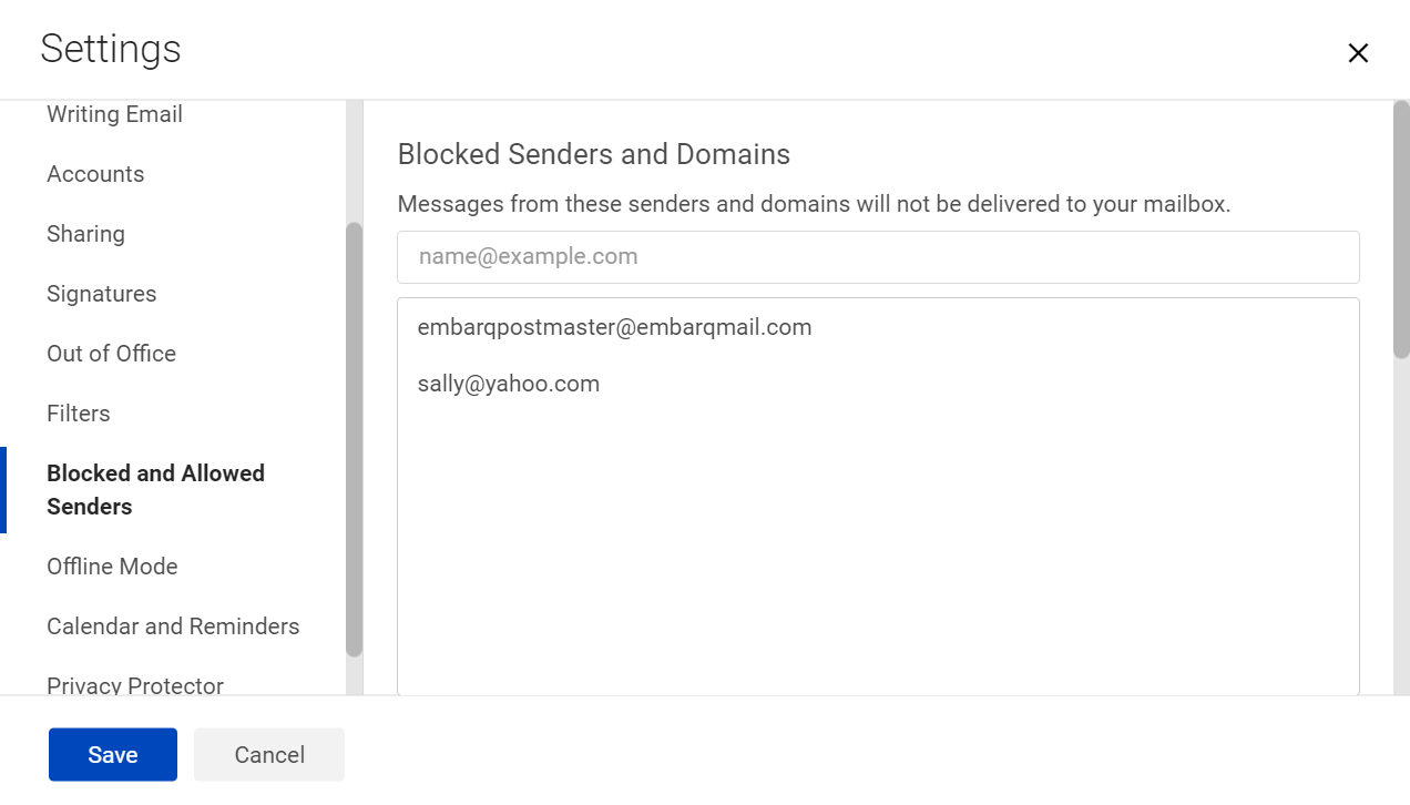 screenshot from modern webmail - block senders
