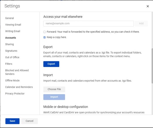 Auto-forward settings on Modern webmail screenshot
