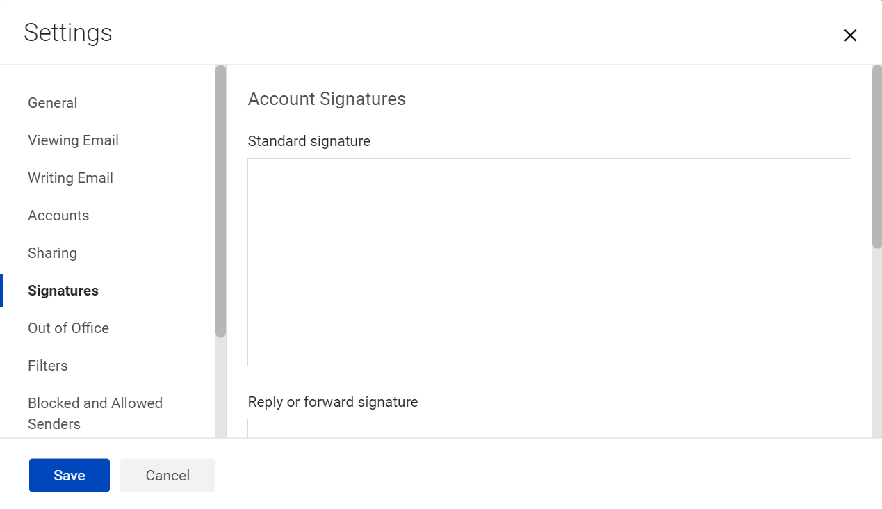 screenshot from modern webmail - signatures
