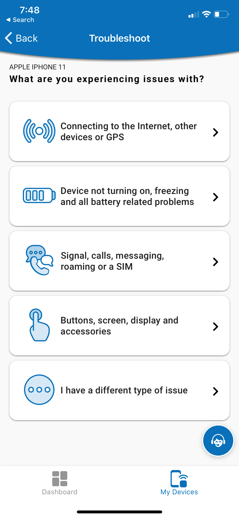 Pocket Geek Home troubleshoot menu