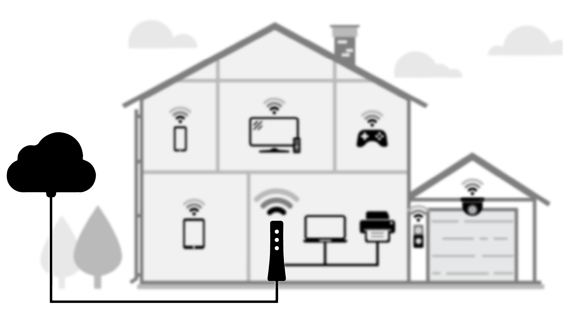 An illustrated diagram showing network speed from a home or building 