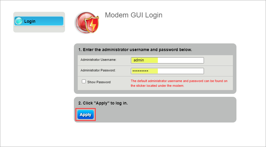 Modem GUI image