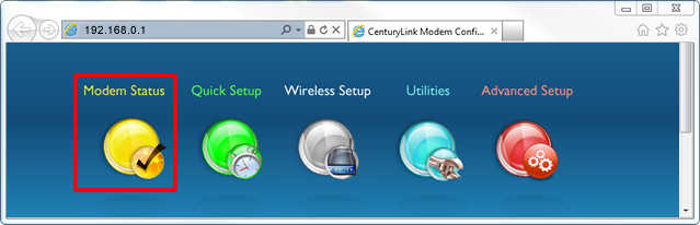 GUI menu showing Modem Status selection