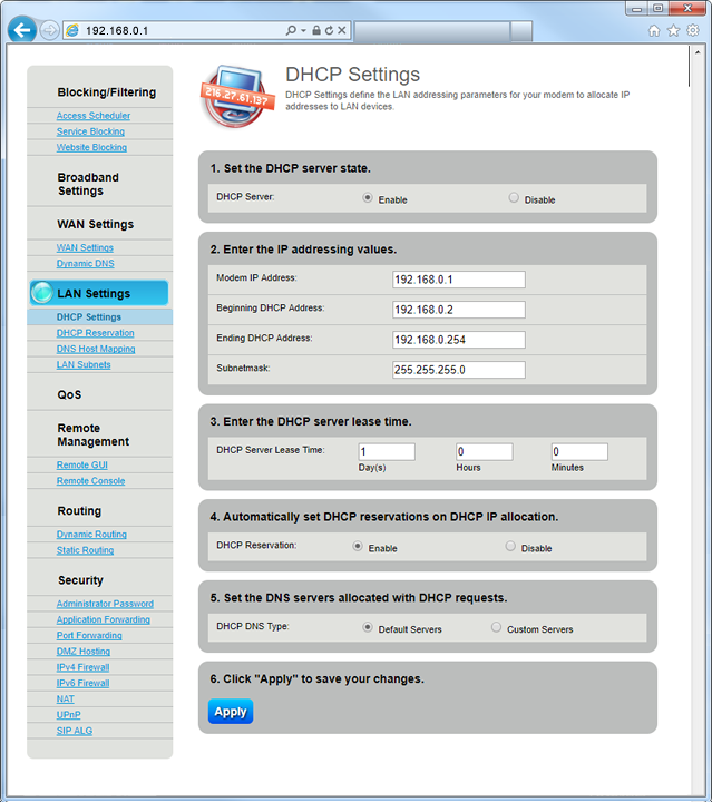 DHCP Settings Step 6