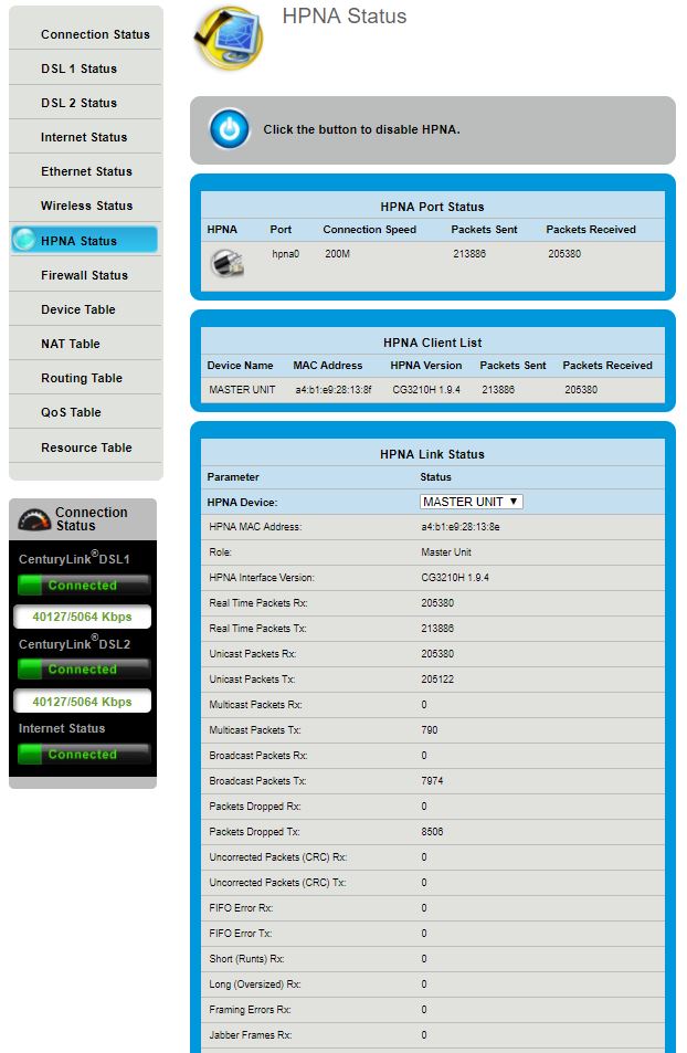 HPNA Status Sample Image