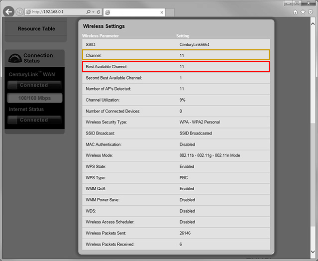 view wireless status - WiFi connection table