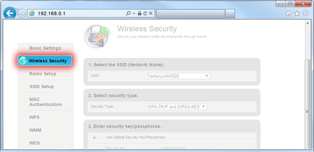 select Wireless Security