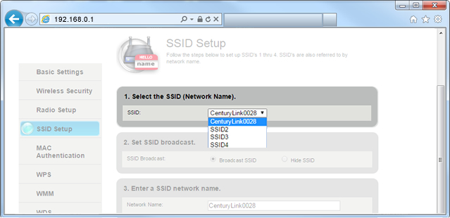 choose SSID2 from drop-down menu