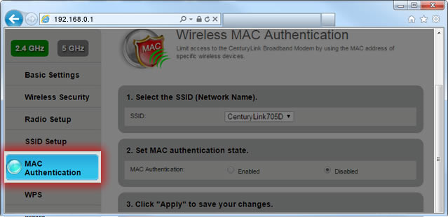 Select Mac Authentication - Step 6