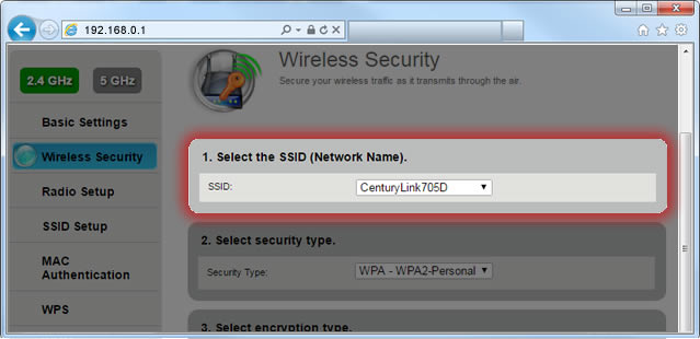 screenshot of modem settings showing SSID