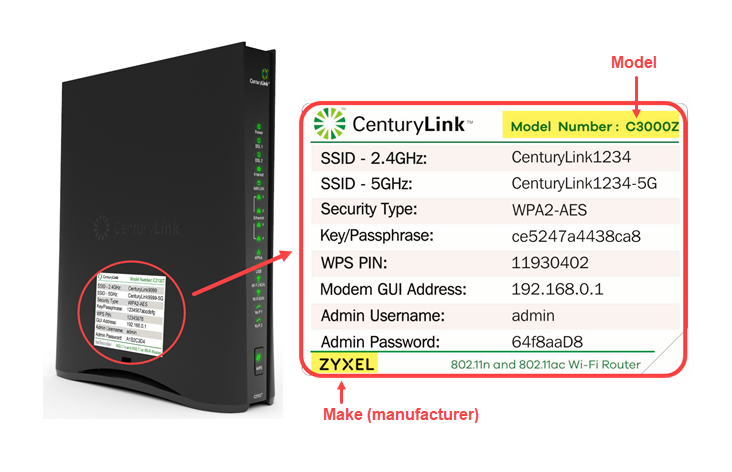 Closeup of Modem Information