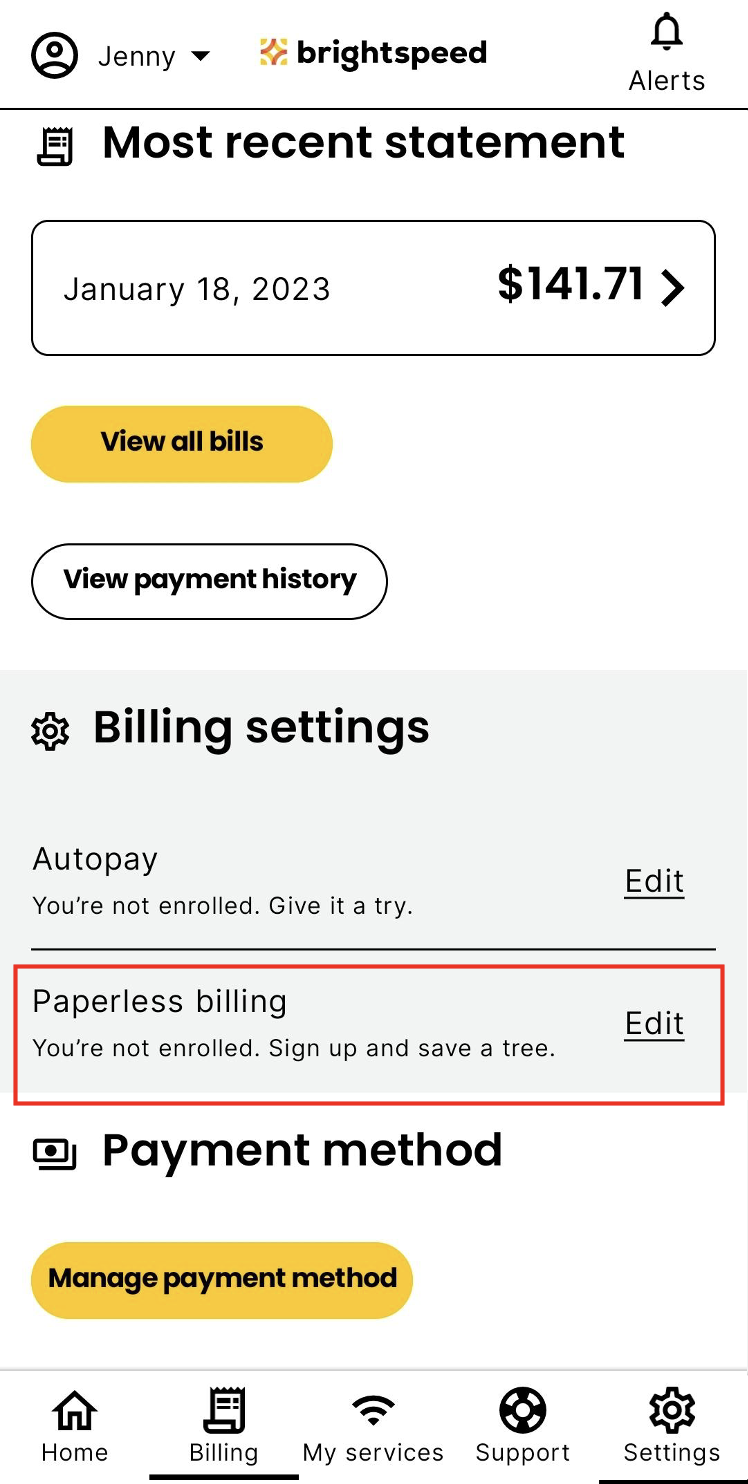 Screenshot of the My Bill section in the app as explained on this page.