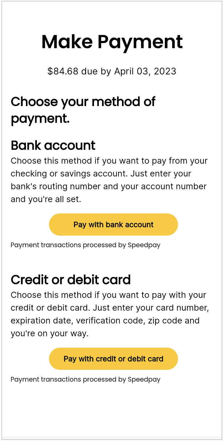 screenshot from app showing the make payment screen