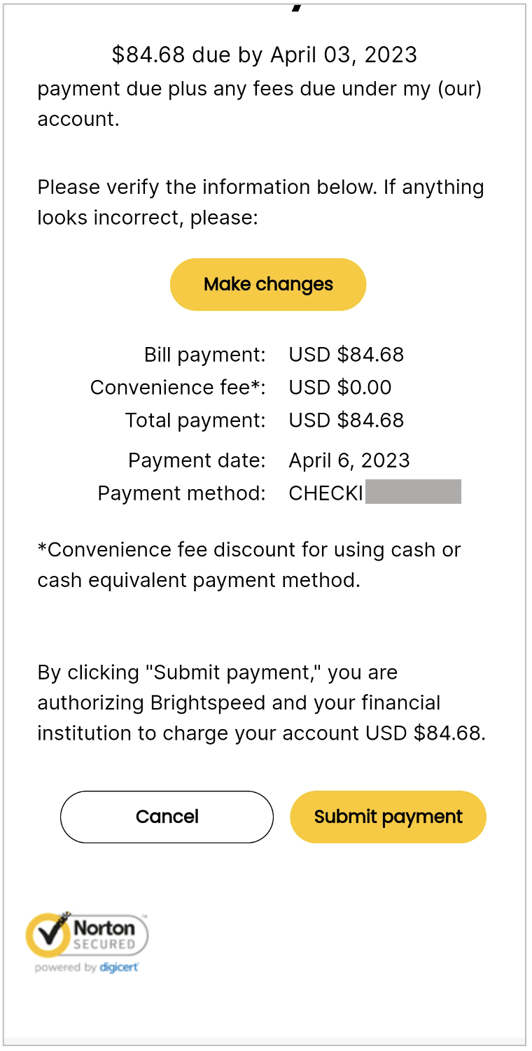 screenshot from app showing the submit payment screen