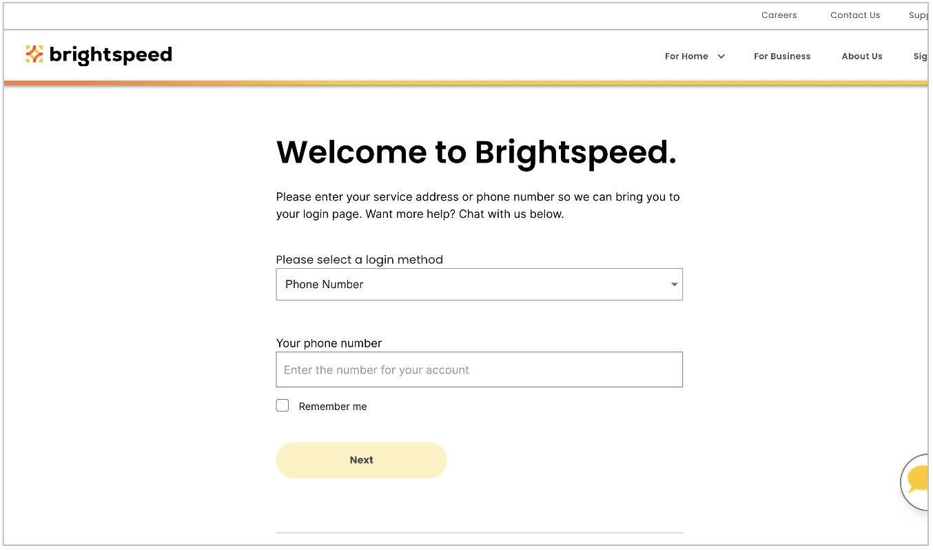 Brightspeed Sign In welcome screen
