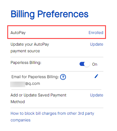 Billing prefrences autopay