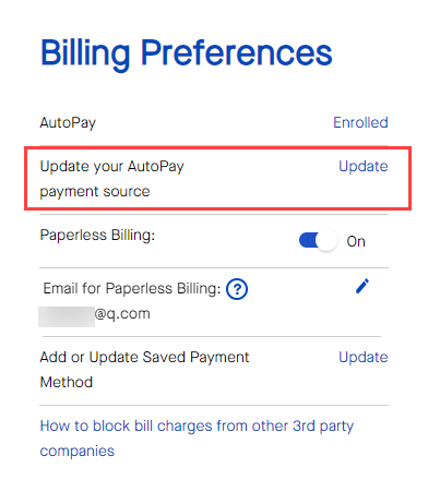 My CenturyLink billing preferences update AutoPay