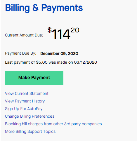 Billing panel in My CenturyLink
