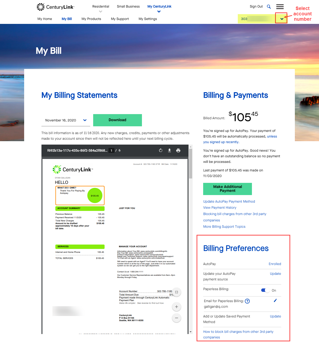 My Bill Billing Prefences