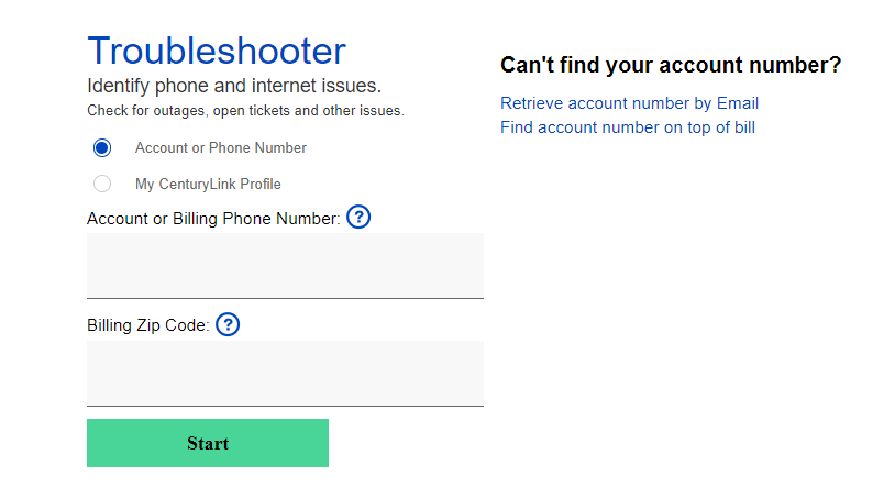 screenshot of Service Troubleshooter link from My CenturyLink