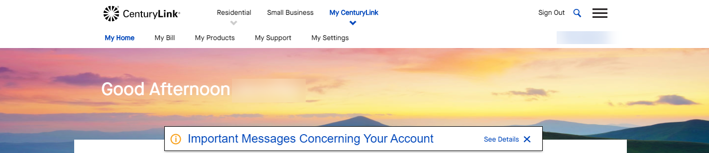 My Products - My CenturyLink menu