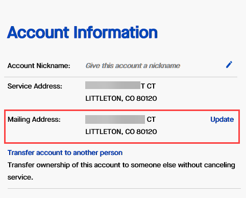 My CenturyLink - Account Information - Mailing Address