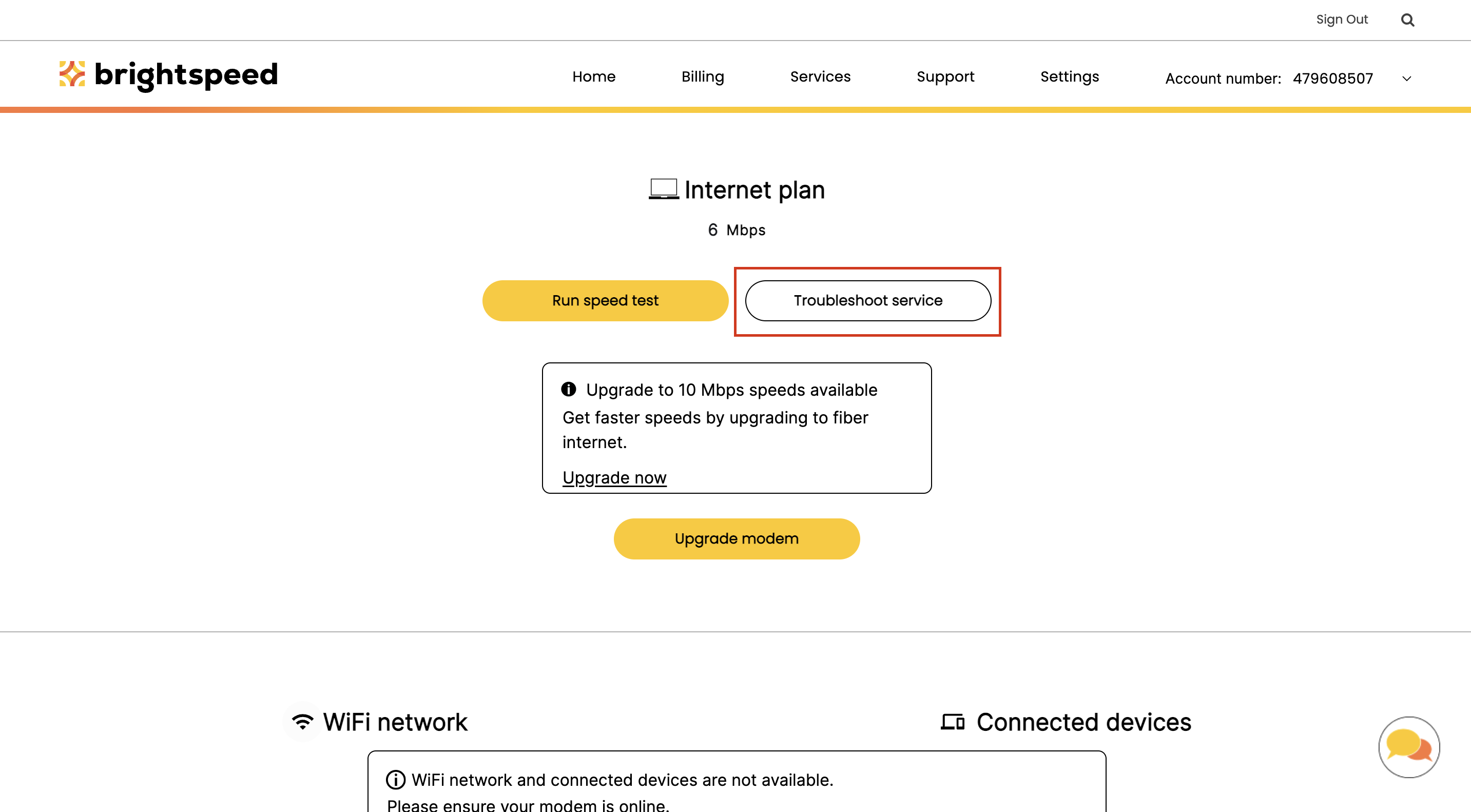 Service Troubleshooter link from My CenturyLink