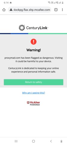 McAfee warning attack message