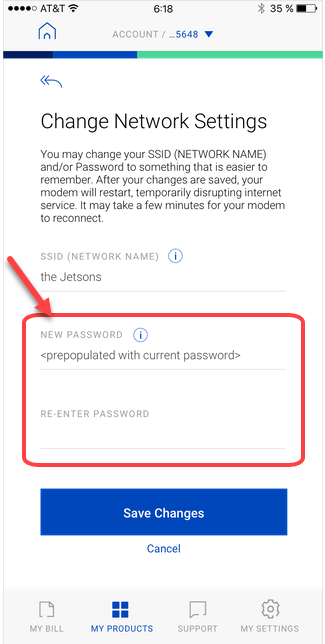 Screenshot of app showing "Change Network Settings" details