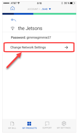 Screenshot of app showing "Change Network Settings" option